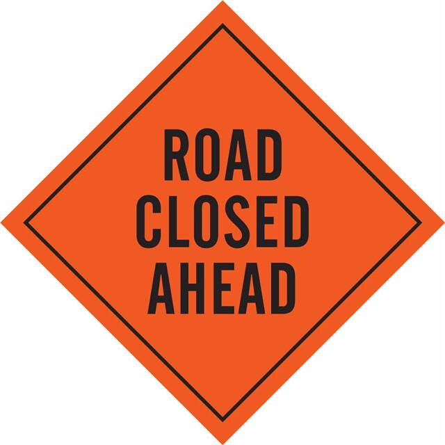 57017 SIGN, RD CLSD AHD,BLK/ORG,48X48M