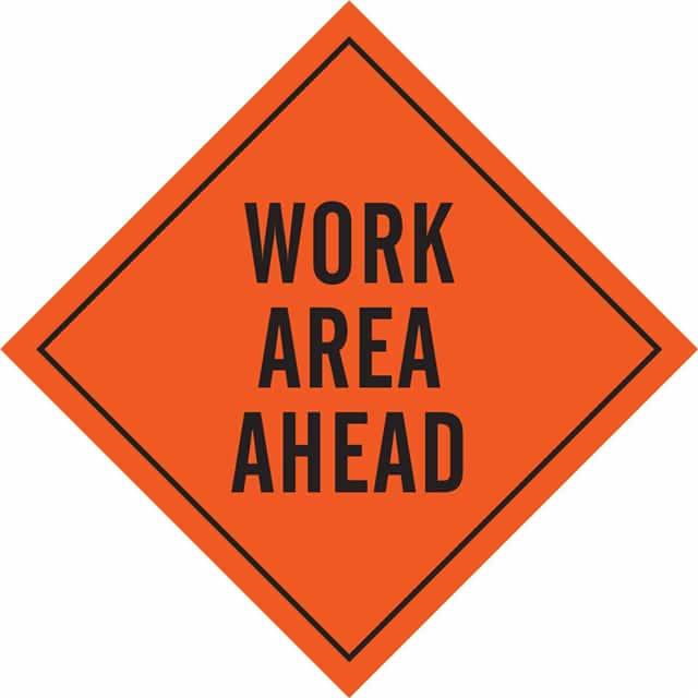 57038 SIGN, WRK AREA AHD,BLK/ORG,48X48