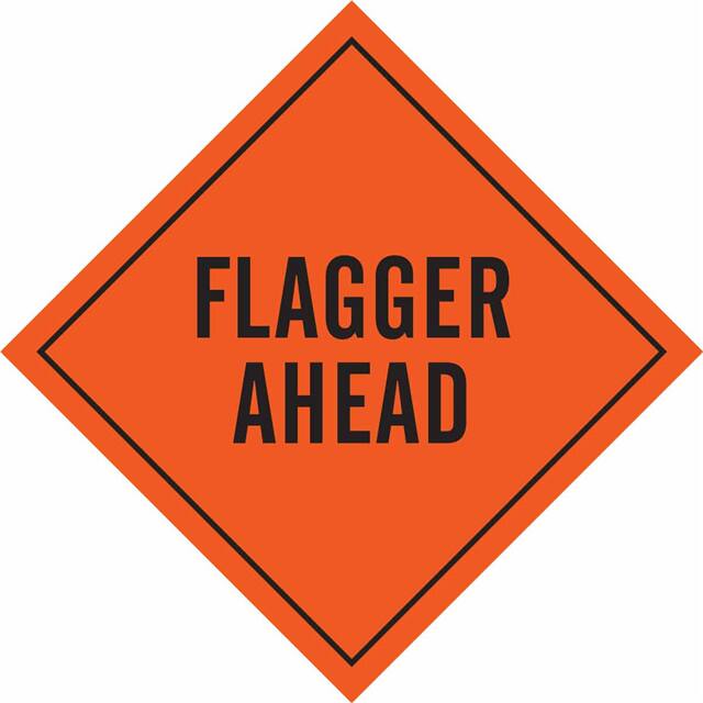 56791 SIGN, FLGR AHD,BLK/ORG,36X36REF