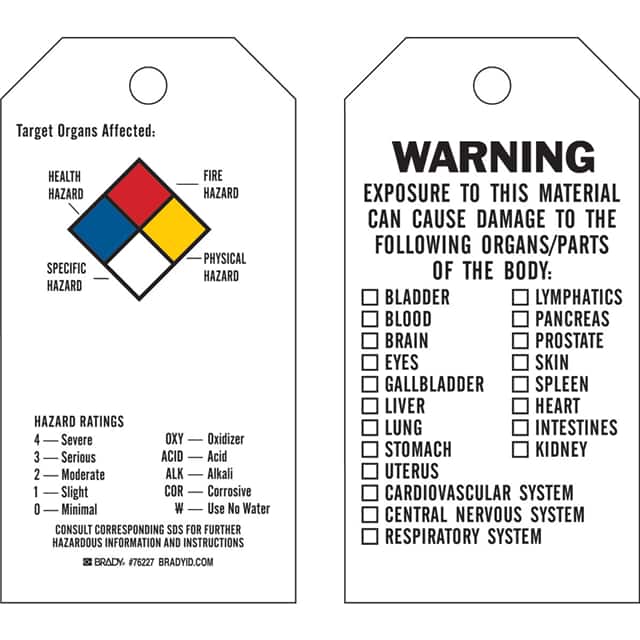 76227 B851,5.75X3 HMIG WARN TAG,25/PAC