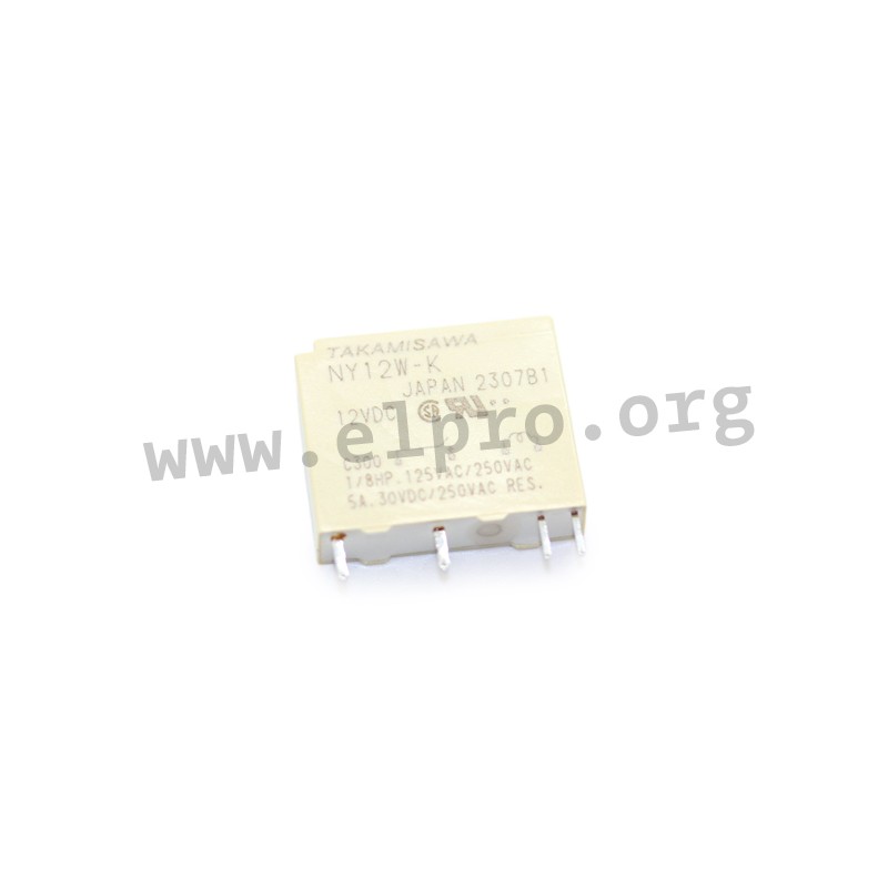 NY-12W-K The Fujitsu NY-12W-K is a PCB mount relay from the NY series. It features a 5A maximum switching current and a 1 Form A contact configuration.