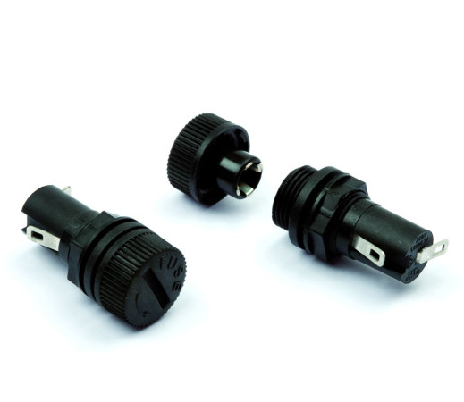 PTF30 The STELVIO KONTEK PTF30 is a panel-mount fuse holder designed for 5x20 mm fuse links. It offers a rated current of 10A and a rated voltage of 250VAC.