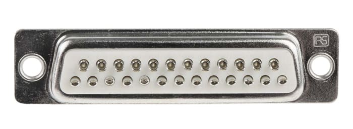 544-3828 This RS PRO D-Sub connector features 25 contacts in a straight configuration with solder cup terminations. It is designed for panel mounting and offers a robust steel housing.