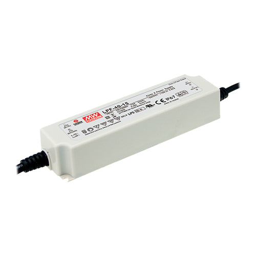 LPF-40-48 The MEAN WELL LPF-40-48 is a 40W LED driver with a 48Vdc output voltage and 0.84A maximum current. It operates across a wide input voltage range.