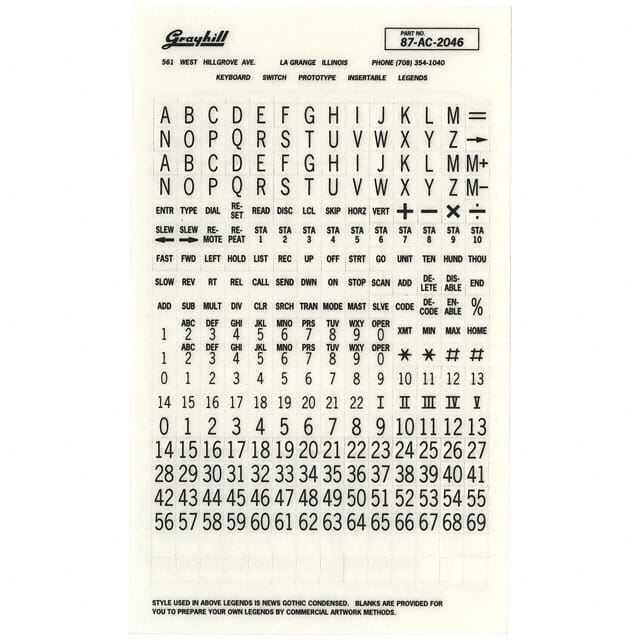 87AC2046 LEGEND SHEET MED. SELF ADHESIVE