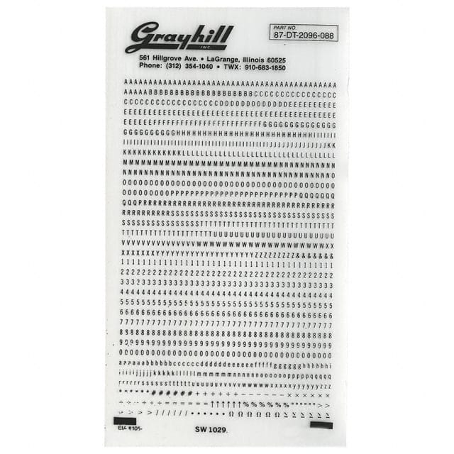 87-DT-2096-088 LEGEND SHEET SMALL DRY TRANSFER