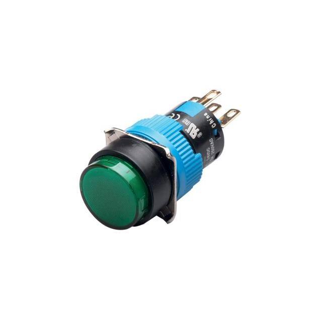 K16-272-G-12VDC 16MM SWITCH PUSH RND DPDT GRN