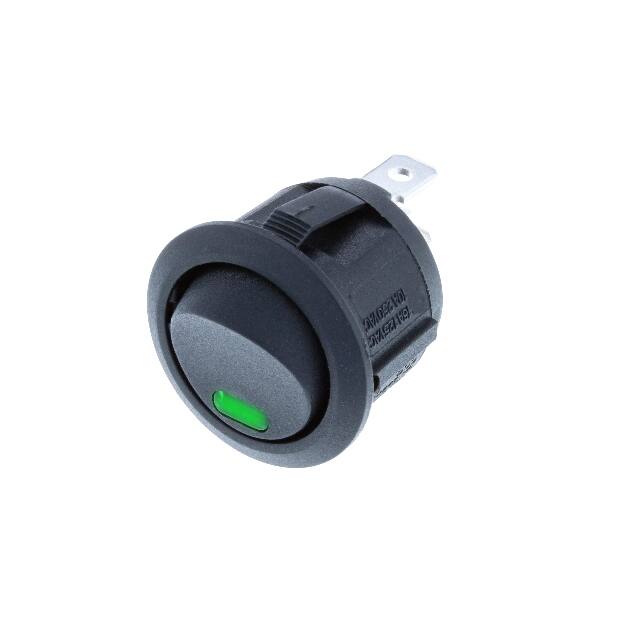 RA3-1A-DC-2-GL ROUND ROCKER SPST GREEN LED DC