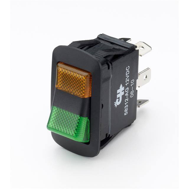 58312-AG ROCKER ON-OFF-ON AMBR GRN LED