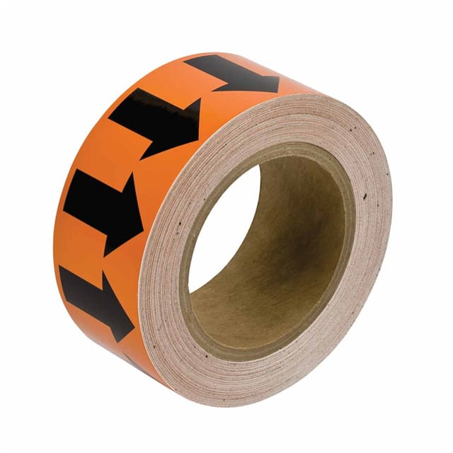 109941 B302 2"X30YDS BLK/ORG ARROW TAPE
