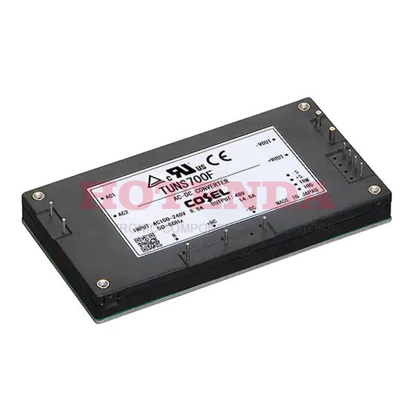 TUNS700F48 The Cosel TUNS700F48 is a 700W AC DC converter with a 48V output voltage and a wide 85-264 VAC input range. It features universal input and through-hole mounting.