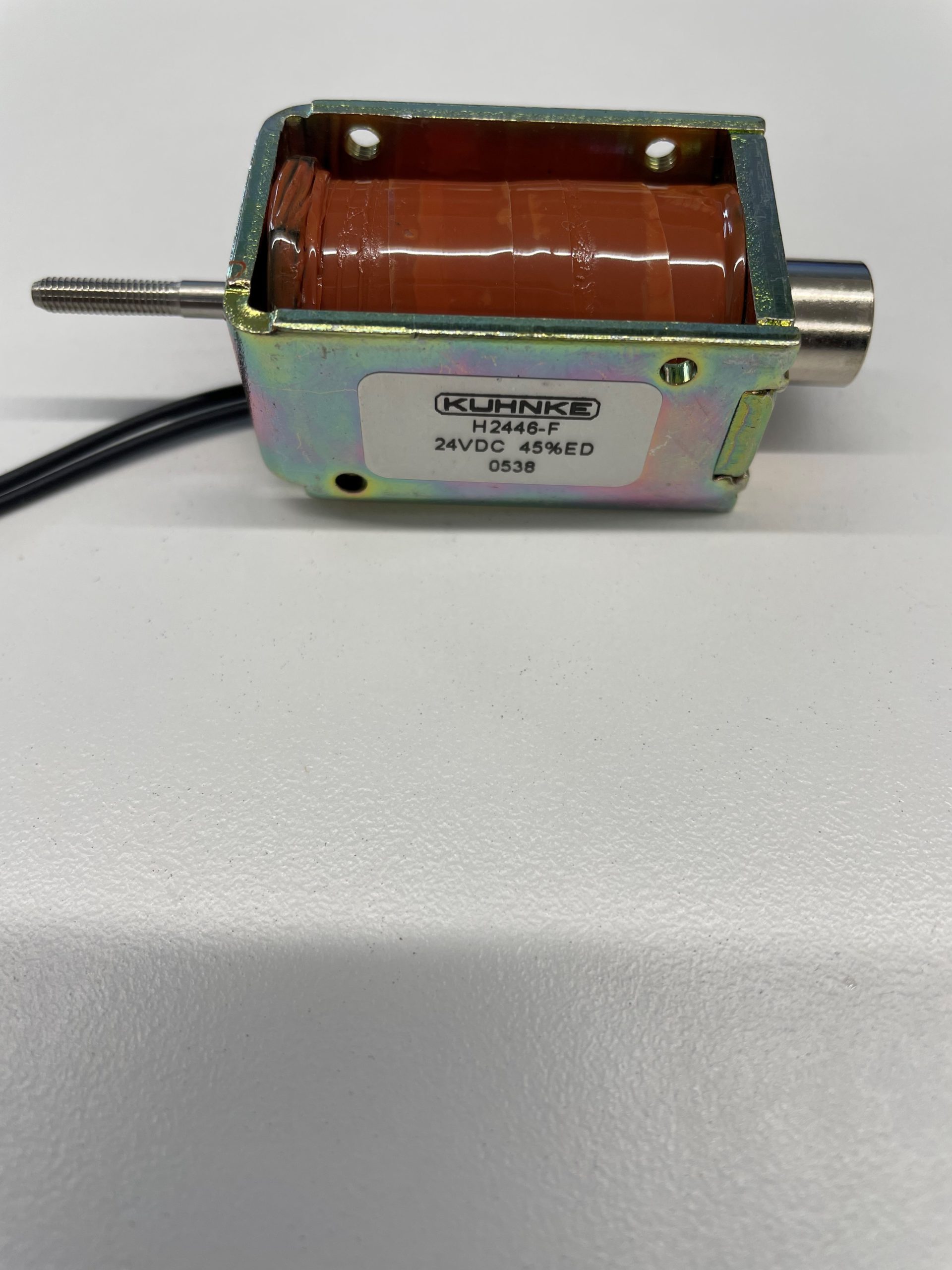 H2446-F-24VDC The Kuhnke H2446-F-24VDC is a solenoid actuator operating at 24VDC with a rated power of 6W. It offers a maximum lift of 8mm and a lifting force of 400mN.