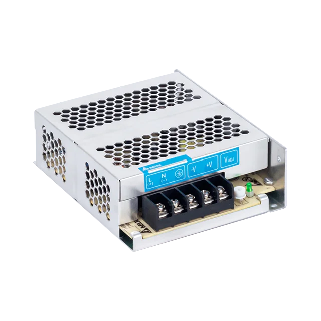 PMC-12V050W1AA The Delta Electronics PMC-12V050W1AA is an enclosed AC/DC converter with a 50W power rating and 12V output. It features chassis mount capability and adjustable output.