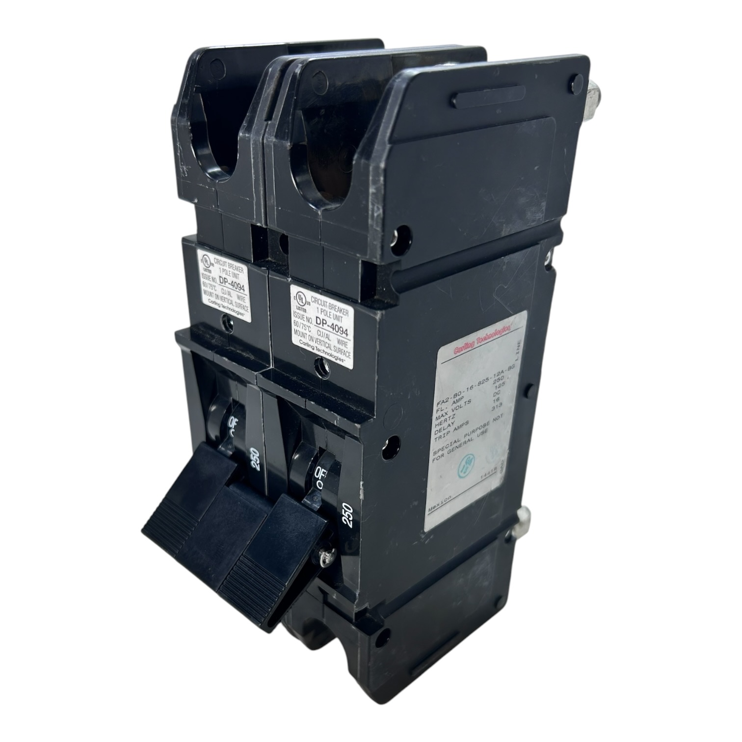 FA2-B0-16-825-12A-BG The Littelfuse Inc. FA2-B0-16-825-12A-BG is a 2-pole circuit breaker designed for chassis mounting. It features a 250A current rating and a 277V voltage rating.