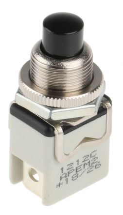 1212C BLACK The APEM 1212C BLACK is a momentary panel mount button switch featuring a black plunger actuator and a 1 Normally Closed contact configuration. It is rated for 250VAC.