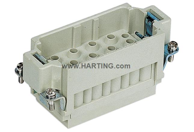 0932-012-3001 The Harting 0932-012-3001 is a 12-position male insert for industrial applications. It features crimp termination and a polycarbonate insulator.