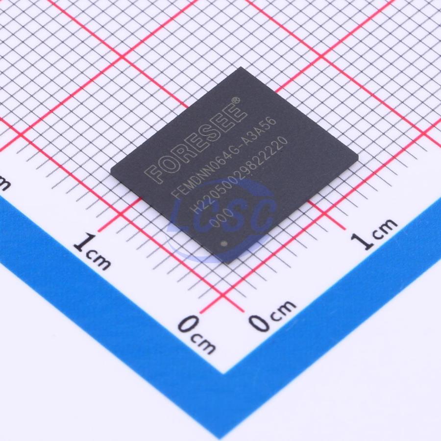 FEMDNN064G-A3A56 The FORESEE FEMDNN064G-A3A56 is an eMMC 5.1 compliant memory card. It supports data transfer rates up to 400MB/s and operates within a temperature range of -25°C to 85°C.