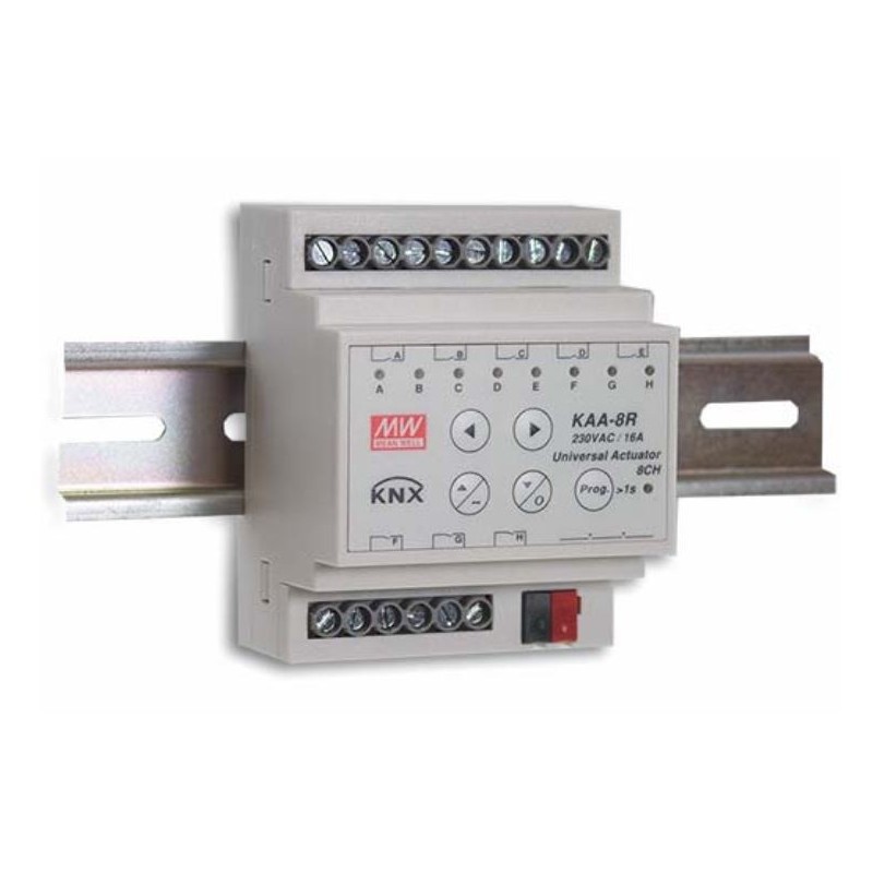 KAA-8R-10 The Mean Well USA KAA-8R-10 is a universal switching actuator designed for KNX systems. It comes with a 36-month warranty.