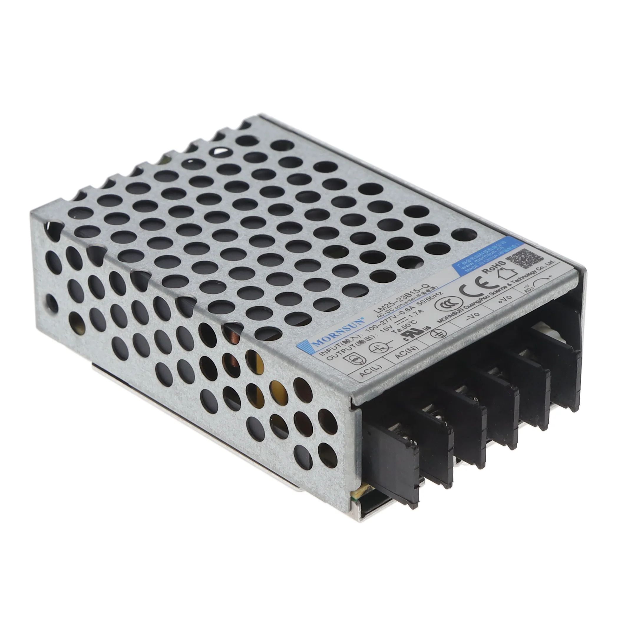LM25-23B15-Q The Morning Star Industrial LM25-23B15-Q is an AC/DC converter with a 15V output and 26W power rating. It features universal input and chassis mounting.