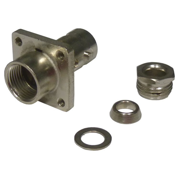UG291/U The Amphenol RF UG291/U is a BNC female clamp chassis connector with a 50 Ohm impedance. It is designed for panel mounting and supports cable groups C, including LMR195 and RG58.