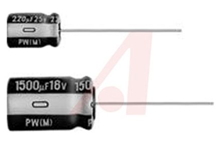 UPW1E220MDD6 The Nichicon UPW1E220MDD6 is an aluminum electrolytic capacitor from the PW series. It features a capacitance of 22µF and a voltage rating of 25V DC.