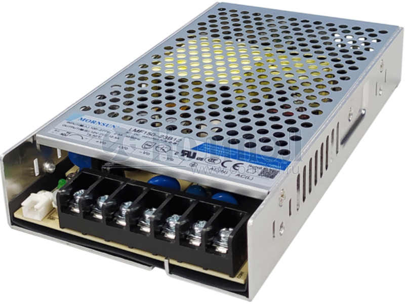 LMF150-23B24-Q The Mornsun LMF150-23B24-Q is an enclosed AC/DC converter delivering 151W of power with a 24V output. It features universal input voltage and built-in active PFC.