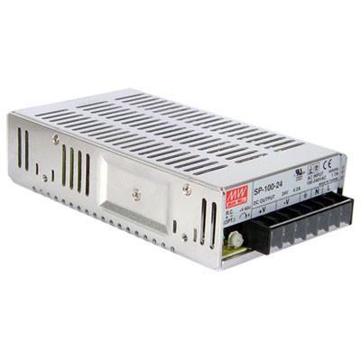 SP-100-5 The Mean Well USA SP-100-5 is a 100W AC/DC converter with a 5V output, designed for chassis mounting. It features adjustable output, PFC, and remote on/off functionality.