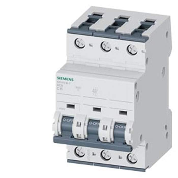 5SY4318-7 The Siemens 5SY4318-7 is a 3-pole miniature circuit breaker with a 15A current rating and a Type C tripping characteristic. It is designed for DIN rail mounting and offers a 400V AC / 60V DC voltage rating.