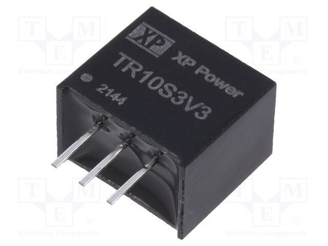 TR10S3V3 XP Power TR10S3V3 is a non-isolated DC-DC converter providing a regulated 3.3V output at 1A from a 7V to 28V input. It comes in a compact 3-SIP through-hole package with efficiencies up to 89%.