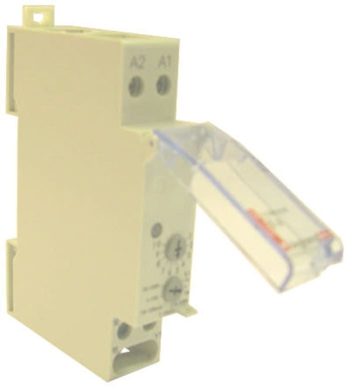047-40 This Legrand DIN Rail Timer Relay, model 047-40, offers a time range from 0.1 seconds to 100 hours. It features a single function for delaying live voltage supply to a load.