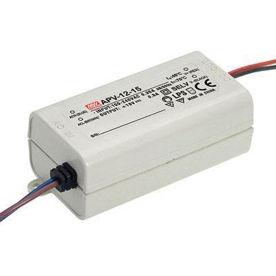 APV-12-24 Mean Well USA APV-12-24 is a 12W constant voltage LED driver with 24V 500mA output, AC DC converter topology, 84% efficiency, and IP42 rating.
