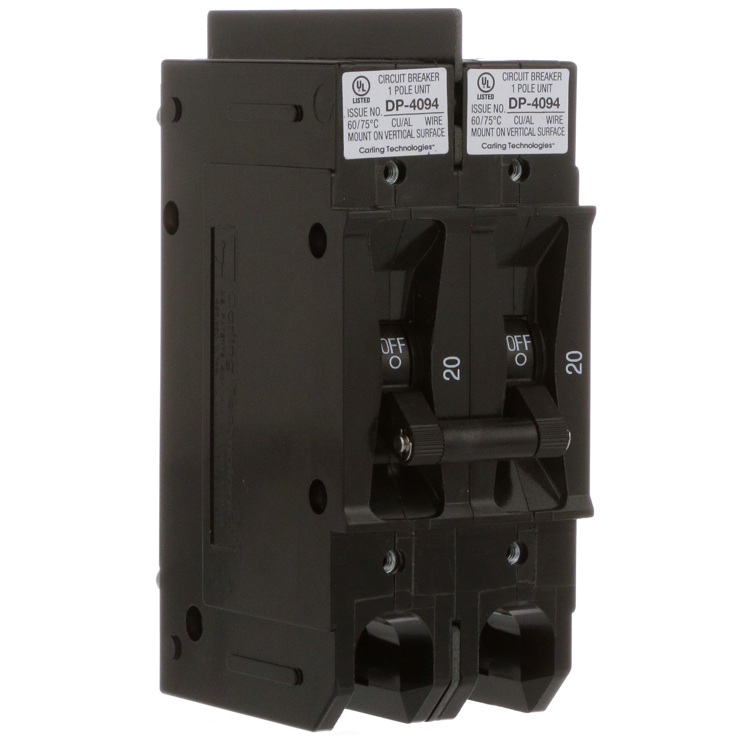 EA2-B0-24-620-22A-DC This EA2-B0-24-620-22A-DC is a 20A, 240V, 2-pole magnetic hydraulic delay circuit breaker from Carling Technologies. It features panel mount and lever actuator.