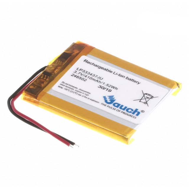 LP333437JU+PCM+2 WIRES 50MM BATT LITH POLY 1S1P 410MAH 3.7V