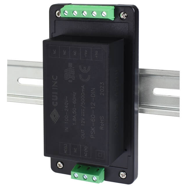 PSK-60-48 The CUI Inc. PSK-60-48 is a 60W AC/DC DIN Rail Power Supply with a 48V output and 1.25A current. It features universal input and operates from 85-264 VAC.