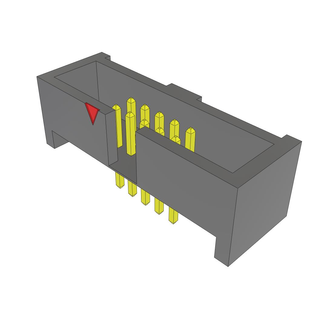 ESHF-105-01-F-D-TH This header from Samtec has 10 positions arranged in 2 rows with 1.27mm pitch. It is a through-hole, shrouded male pin connector for board-to-cable/wire applications.