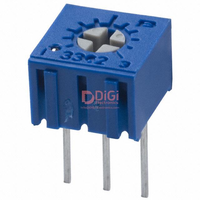 3362U-1-203LF The Bourns 3362U-1-203LF is a 20 kΩ trimmer potentiometer with a 0.5W power rating and ±10% tolerance. It features a Cermet resistive material and PC pin termination.