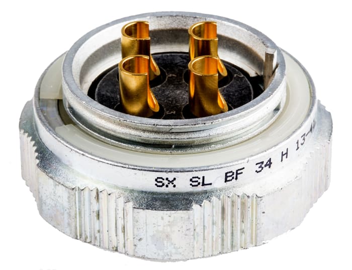 SL-BF34H This Amphenol Socapex SL-BF34H is a 4-contact circular connector with a socket gender and IP67 rating. It features solder termination and a cable mount type.
