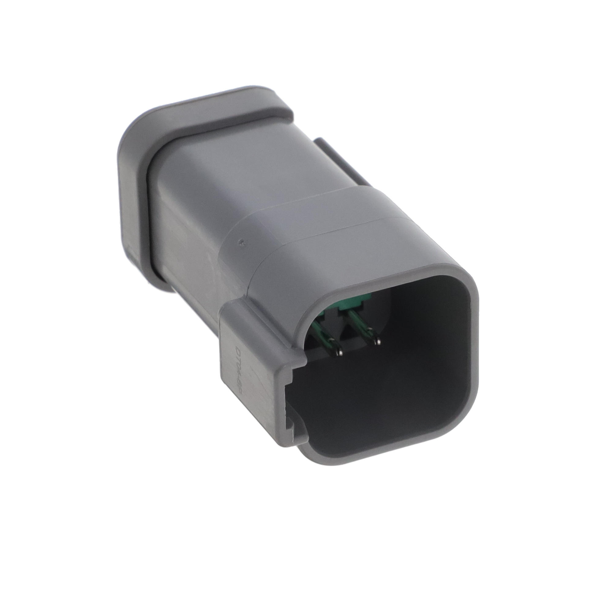 DT04-6P-P021 Rectangular connector housing, receptacle, 6 positions, male pin contacts, crimp termination, free hanging mounting, gray color.