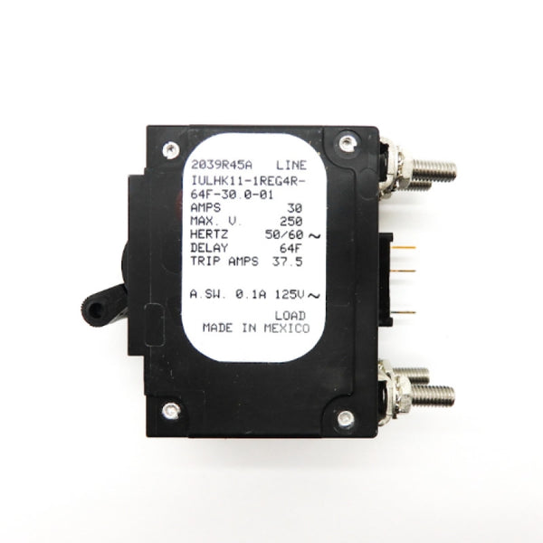 IULHK11-1REG4R-64F-30.0-01 SENSATA IULHK11-1REG4R-64F-30.0-01 is a 30A, 2-pole magnetic hydraulic delay circuit breaker with a lever actuator, designed for panel mount installation.
