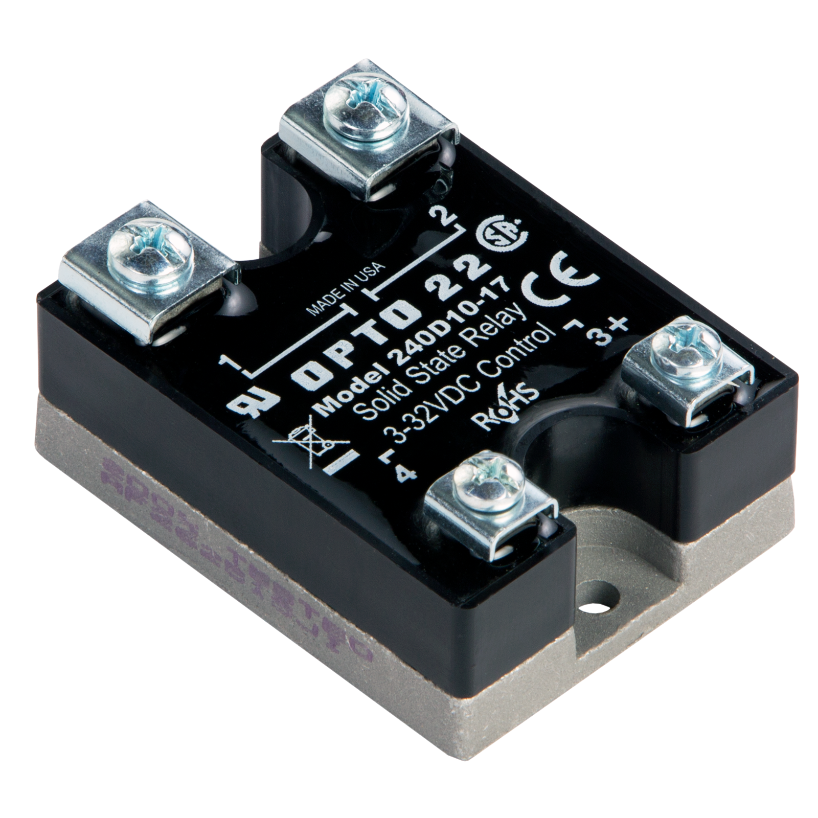 240D10-17 The Opto 22 240D10-17 is a 240 VAC, 10 Amp DC control solid state relay. It is intended for use as a replacement part only.