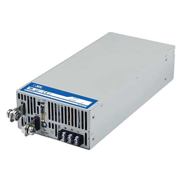 TF1500A15K AC/DC converter with 15V output, 1500W power, 100A current, 90% efficiency, chassis mount enclosure. Features adjustable output, PFC, I²C interface, remote sense, standby output.