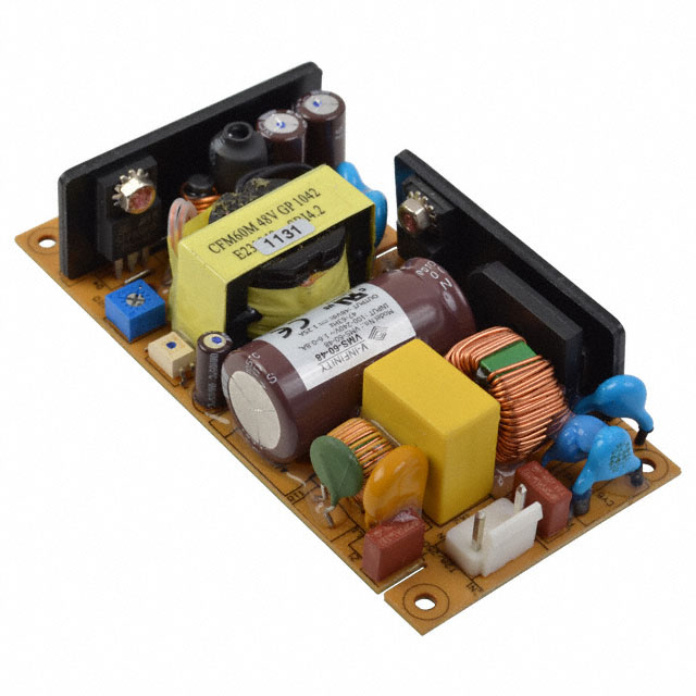 VMS-60-24 The CUI Inc. VMS-60-24 is a 60W open frame AC DC converter with a 24V output and 2.5A current. It features universal input and 89% efficiency.