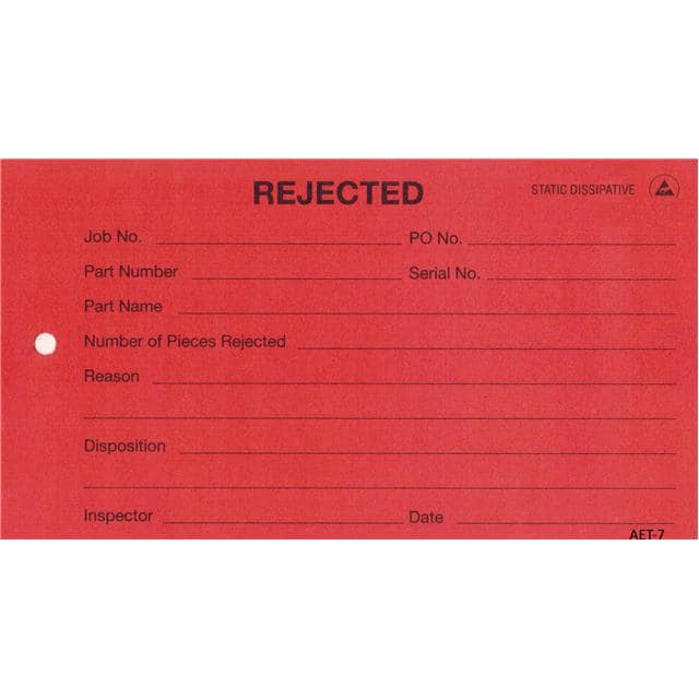 AET-7 ESD Tag w/string, Red, Reject R