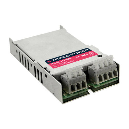 TEQ 20-4812WIR The TRACO Power TEQ 20-4812WIR is a 20W DC/DC converter with a 12VDC output and an ultra-wide 18-75VDC input range. It features a chassis mount design and an operating temperature range of -40°C to +93°C.