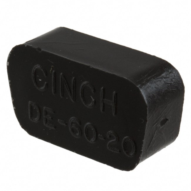 DE-60-20 Dust cap for D-Sub connectors with DE shell size. Designed for 15-pin male connectors, black color.