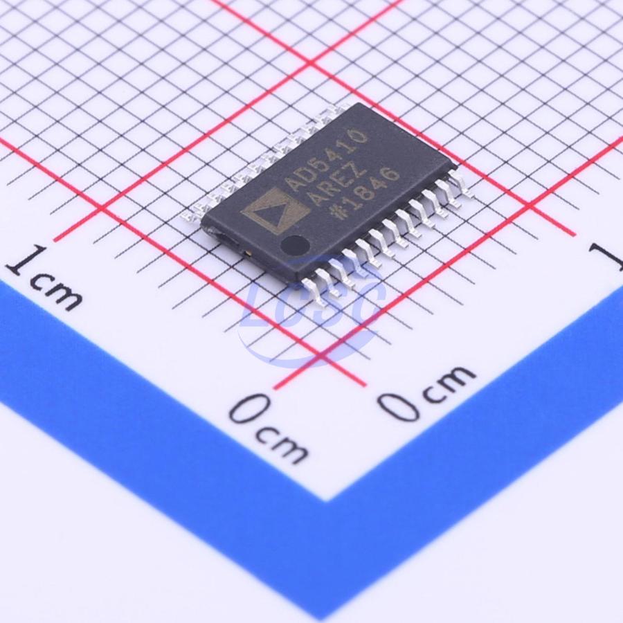 AD5410AREZ The AD5410AREZ is a precision, single-channel, 12-/16-bit current source DAC from Analog Devices. It offers programmable current output ranges and HART connectivity for industrial applications.