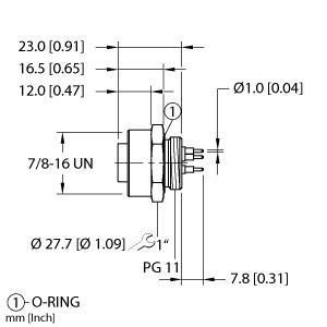 RKF50PCB The TURCK RKF50PCB is a 5-pin female receptacle designed for front mounting. It features a 7/8 MiniFast connection and a PG 11 mounting thread.