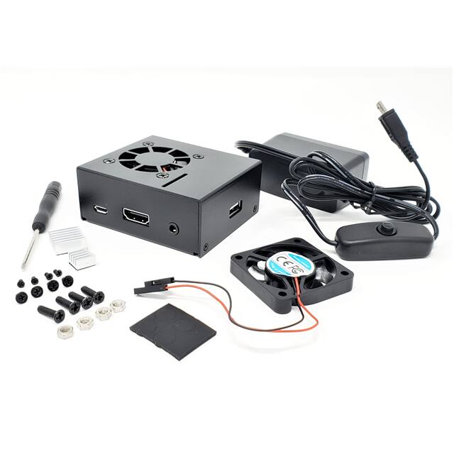 RAS-PCS08PWR-BK ALUM PI 3 A+ CASE KIT W/FAN PWR