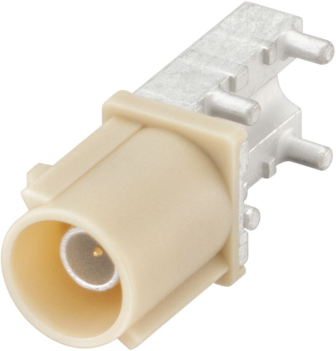 59S2AQ-40MT5-I-1 This Rosenberger FAKRA connector is a right angle plug designed for PC-board SMD Pin-in-Paste mounting. It features a single housing and beige automotive coding.