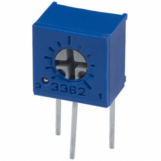 3362W-1-502LF The Bourns 3362W-1-502LF is a single-turn trimmer potentiometer with a 5 kΩ resistance and a 0.5W power rating. It features a Cermet resistive element and PC pin termination.